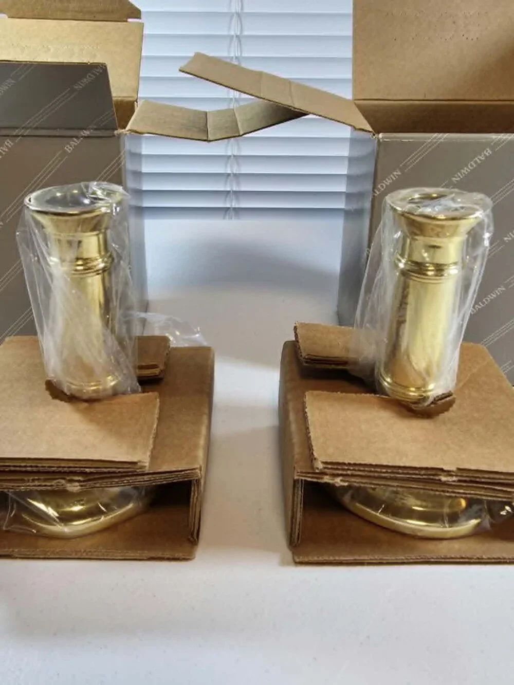 BALDWIN SOLID POLISHED BRASS CANDLESTICKS OVAL BASE 5.5